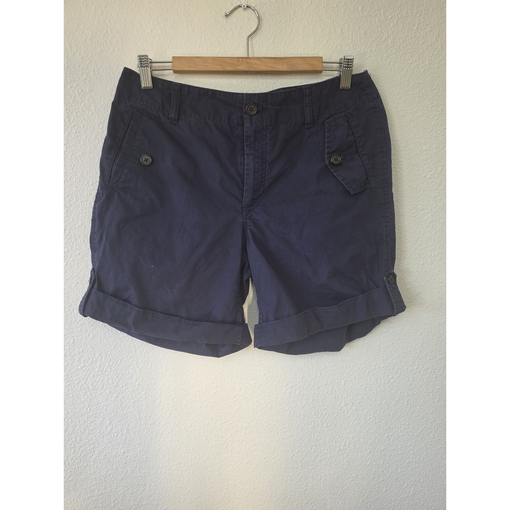 Lauren Ralph Women's Shorts Size 8 Navy Blue Solid Cotton Casual Chino